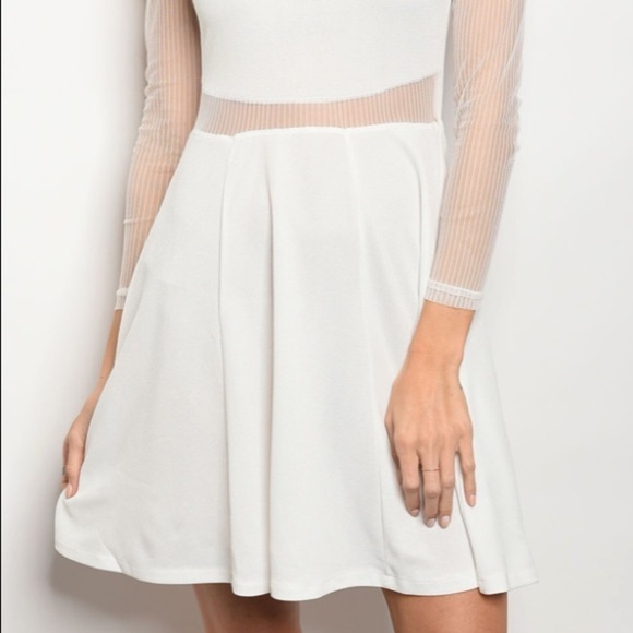 3/$36 Fit and flare dress mesh sleeves crew neck - Picture 5 of 8